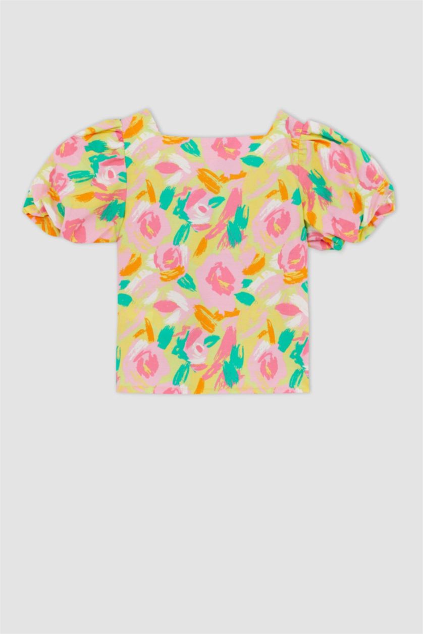 GIRLS & TEENS Green Girl Square Collar Short Sleeve Blouse