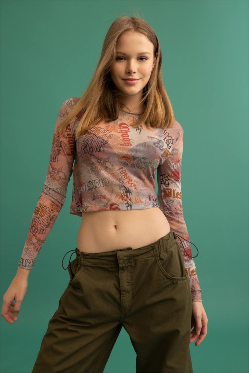 نساء رمادي فاتح تيشيرت سليم فيت وأكمام طويلة