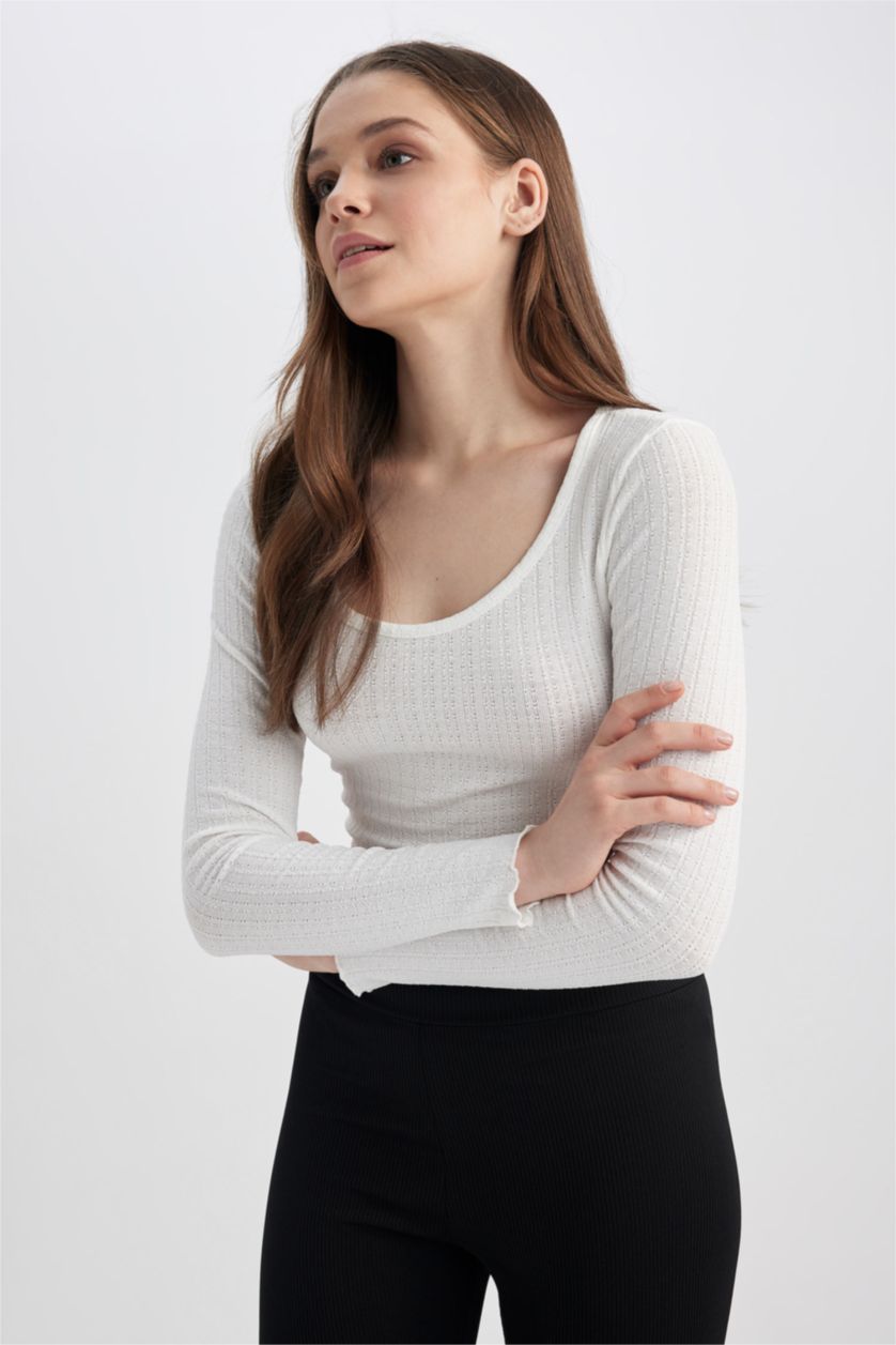 WOMAN White Slim Fit Long Sleeve T-Shirt