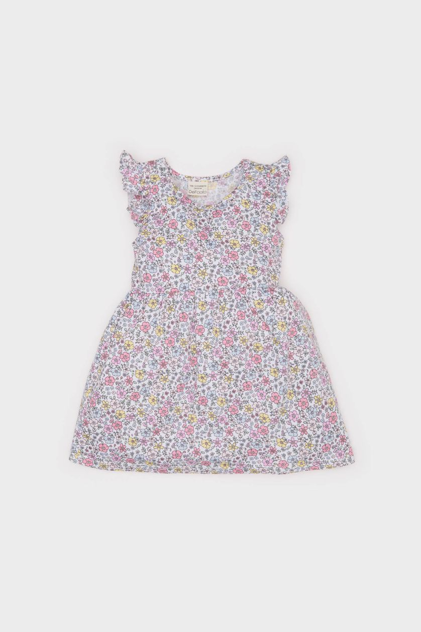 طفلة صغيرة بيج فاتح فستان بناتي قصة عادية نص كم بياقة مستديرة