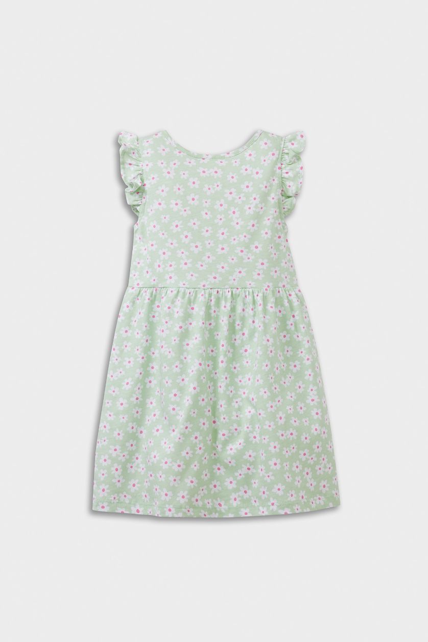 Kız Bebek Mint Çiçek Desenli Kısa Kollu Yazlık Elbise Kız Bebek