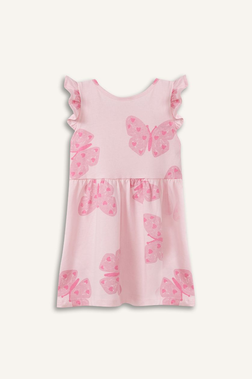 طفلة صغيرة زهري فاتح فستان بيبي بناتي نص كم قصة عادية بياقة مستديرة