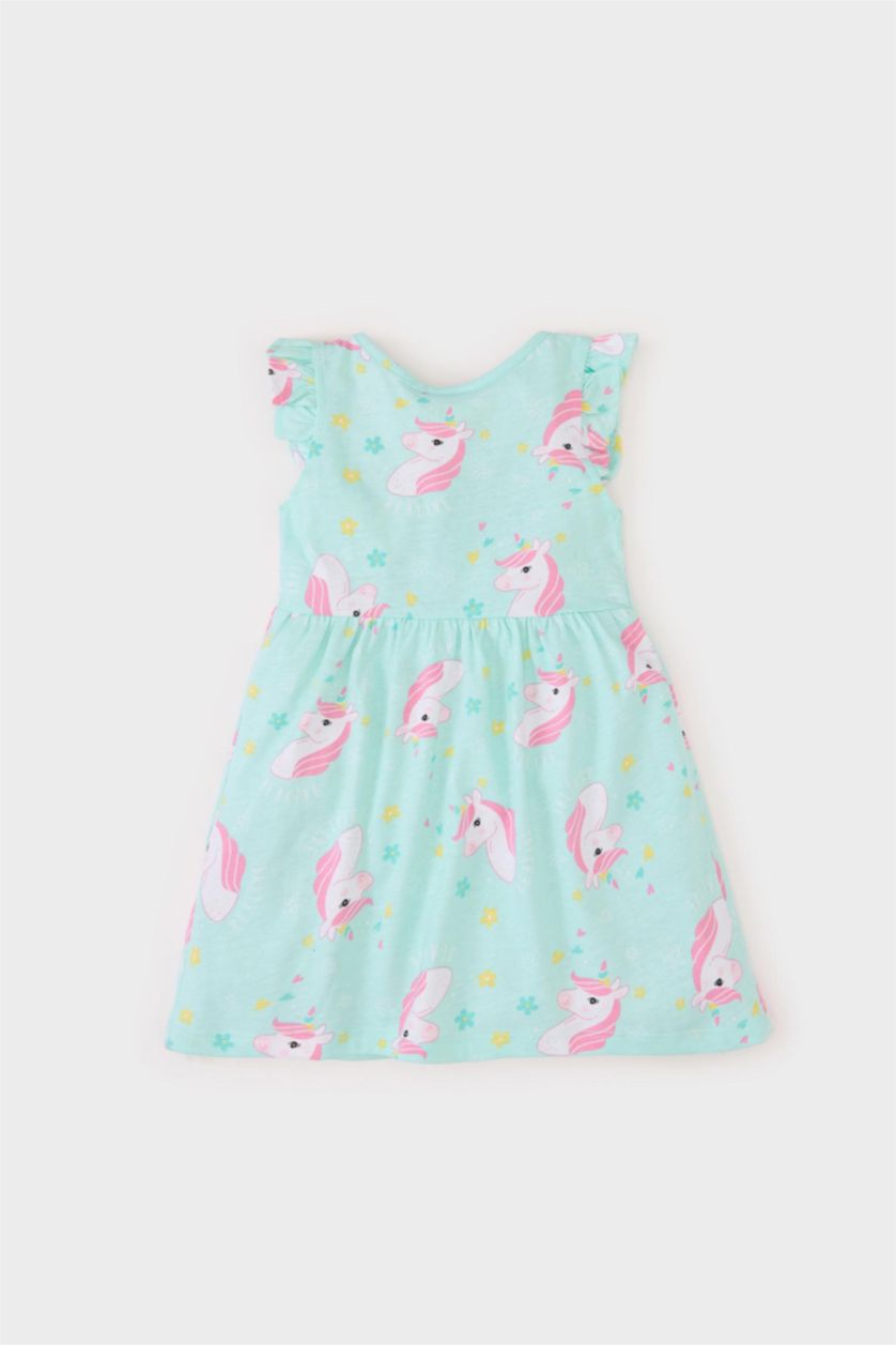 Kız Bebek Deniz Mavisi Desenli Kısa Kollu Elbise Kız Bebek