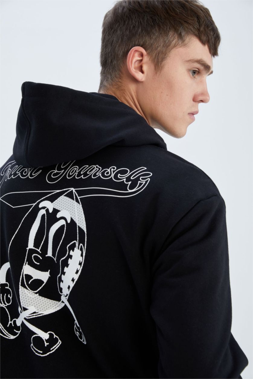 HOMME Noir Sweat À Capuche Regular Fit İmprimé