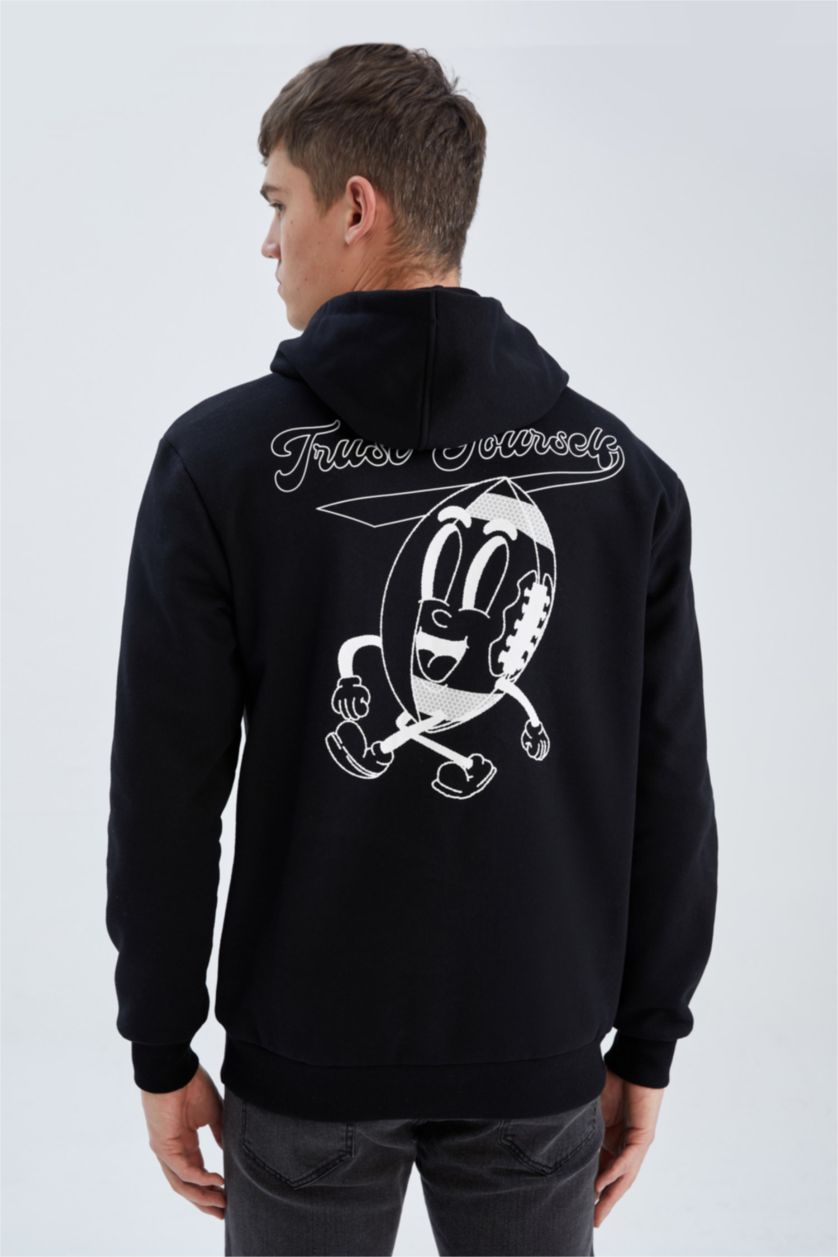 HOMME Noir Sweat À Capuche Regular Fit İmprimé