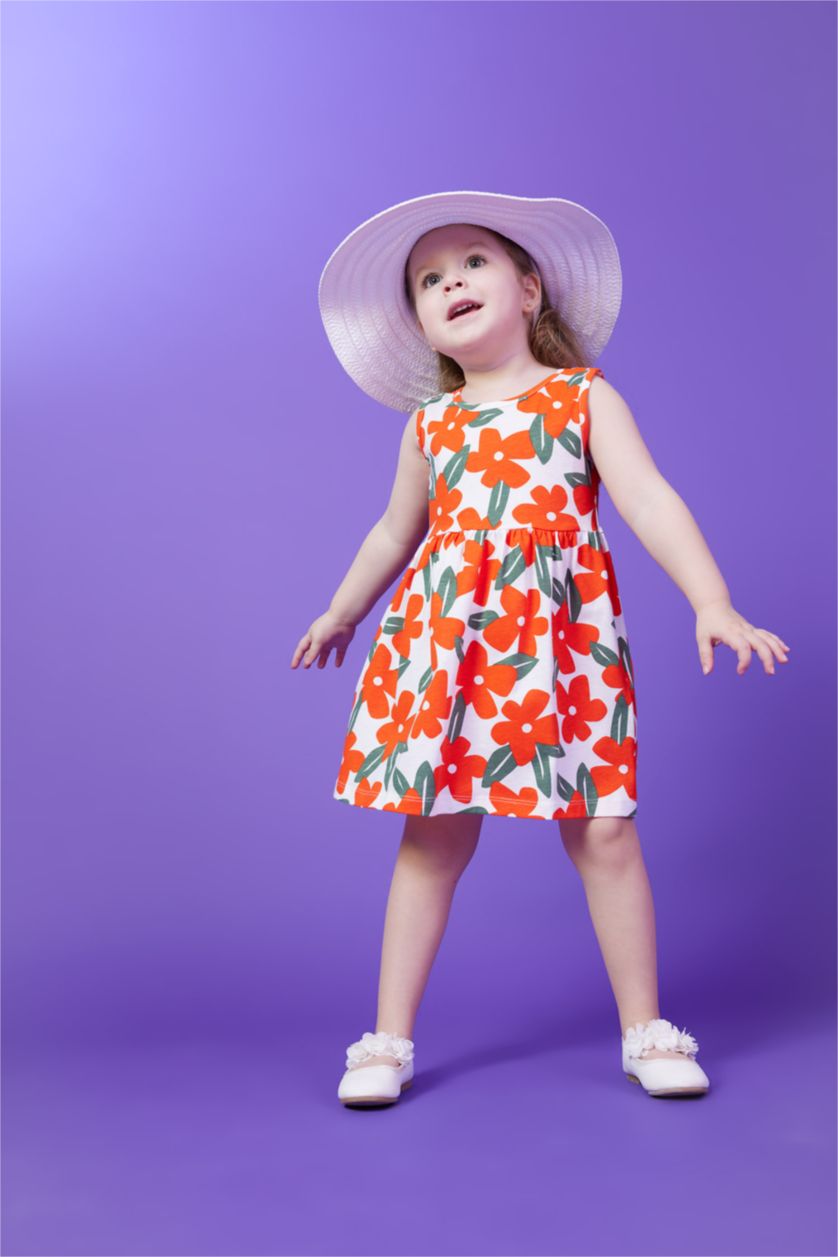 BABY GIRL Coral Baby Girl Patterned Sleeveless Dress