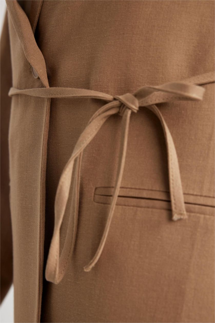 WOMAN Camel Regular Fit Jacket Collar Linen Blend Blazer