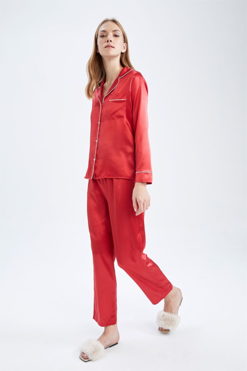Kadın Kırmızı Fall in Love Basic Saten Pijama Altı