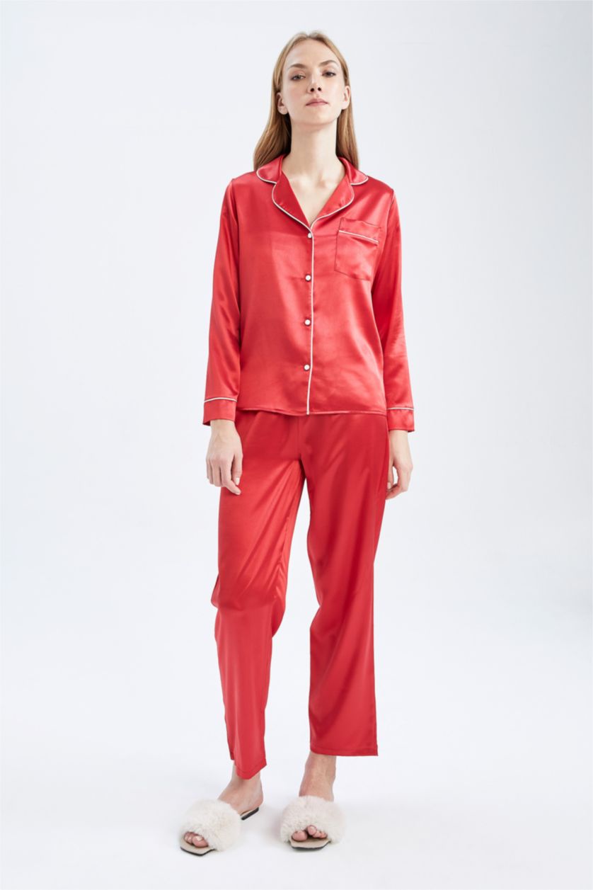 Kadın Kırmızı Fall in Love Basic Saten Pijama Altı