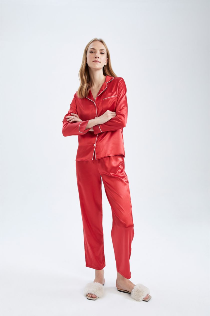 Kadın Kırmızı Fall in Love Basic Saten Pijama Altı