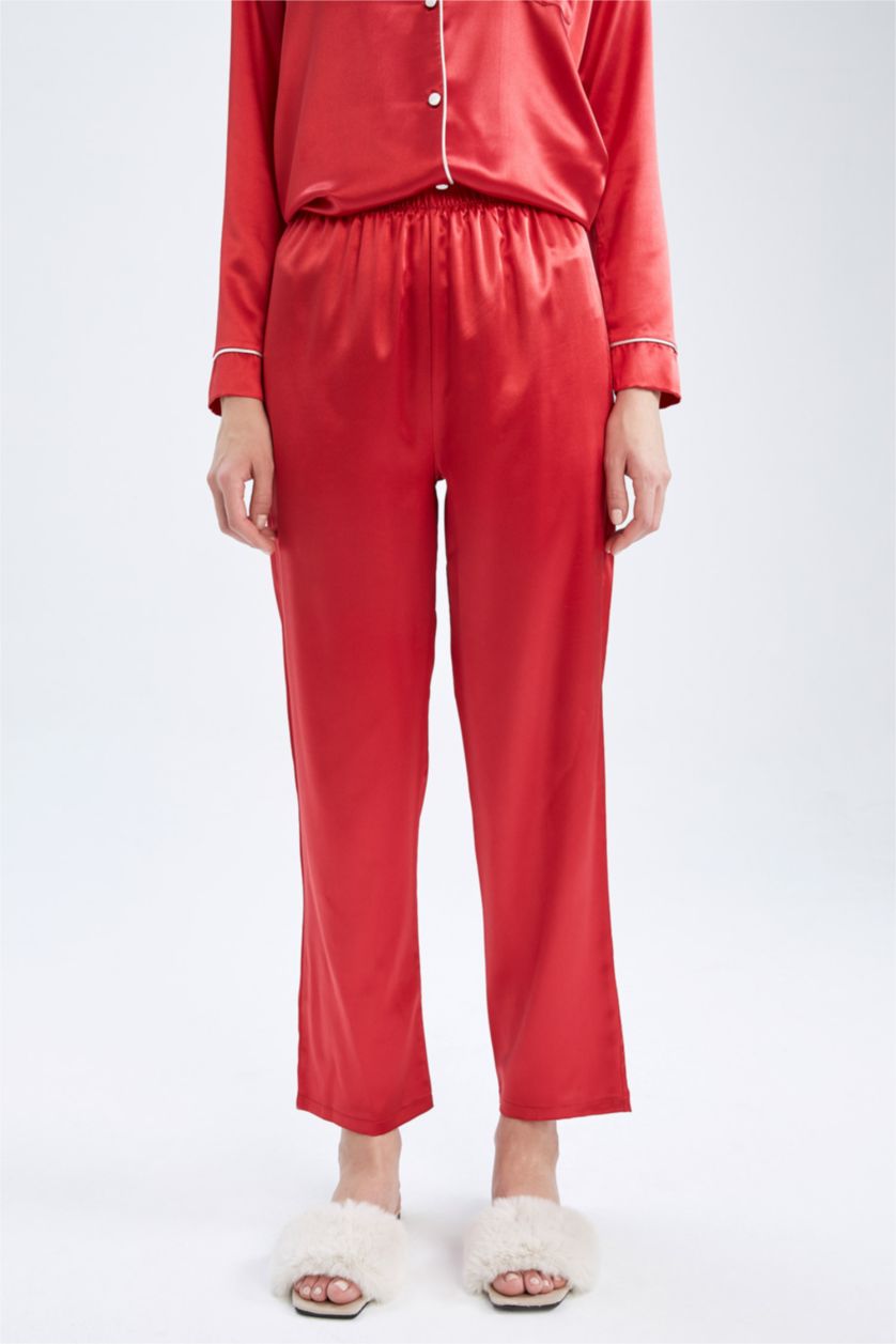 Kadın Kırmızı Fall in Love Basic Saten Pijama Altı