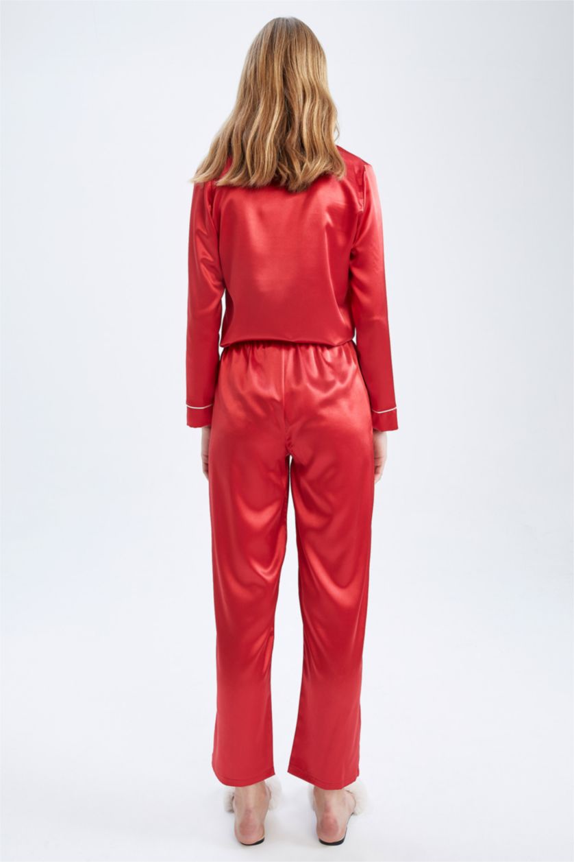 Kadın Kırmızı Fall in Love Basic Saten Pijama Altı