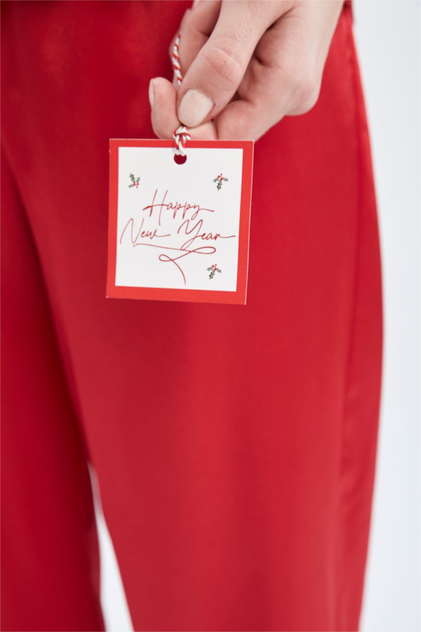 Kadın Kırmızı Fall in Love Basic Saten Pijama Altı