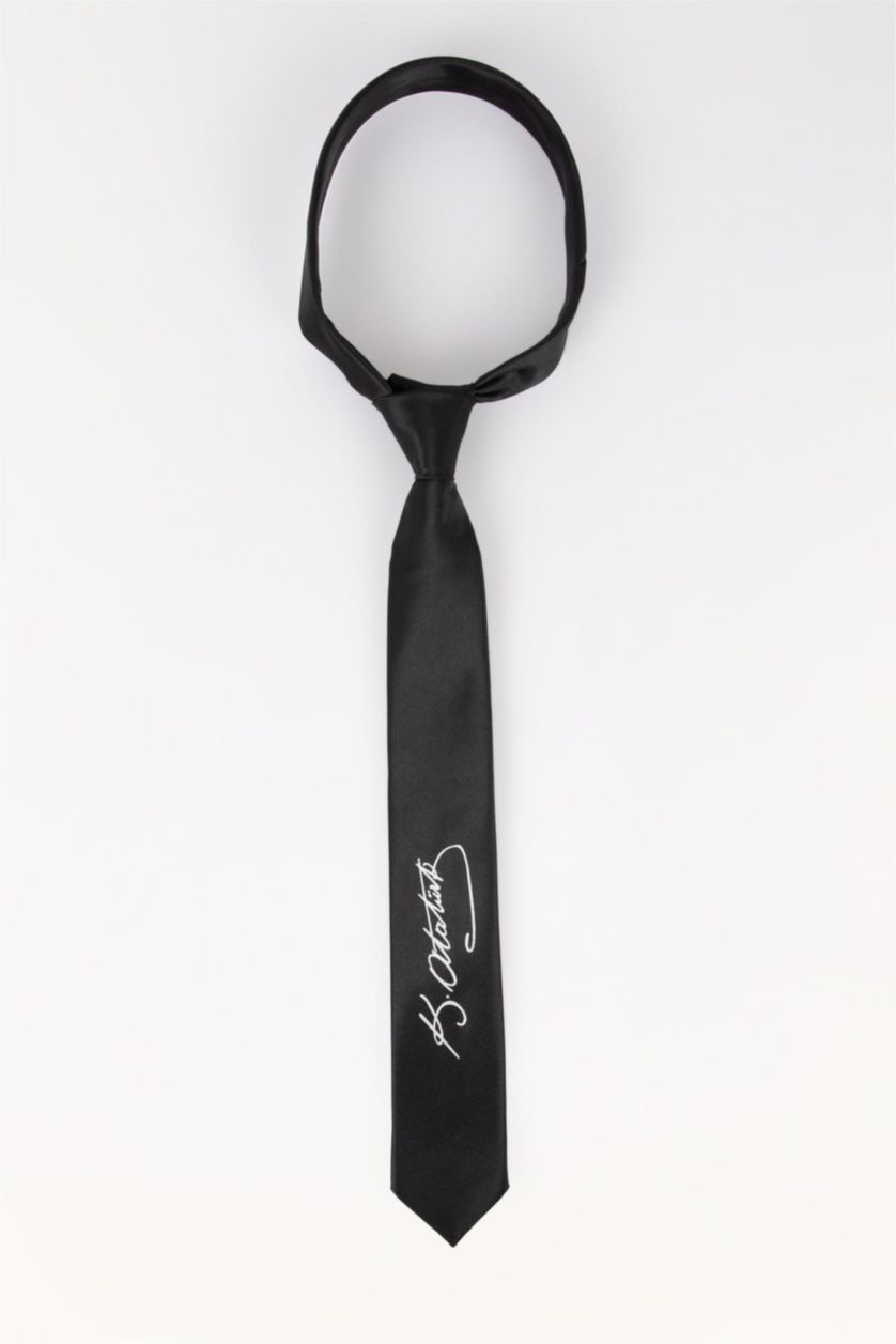 Erkek Çocuk - Genç Erkek Siyah Erkek Çocuk Atatürk Baskılı Kravat