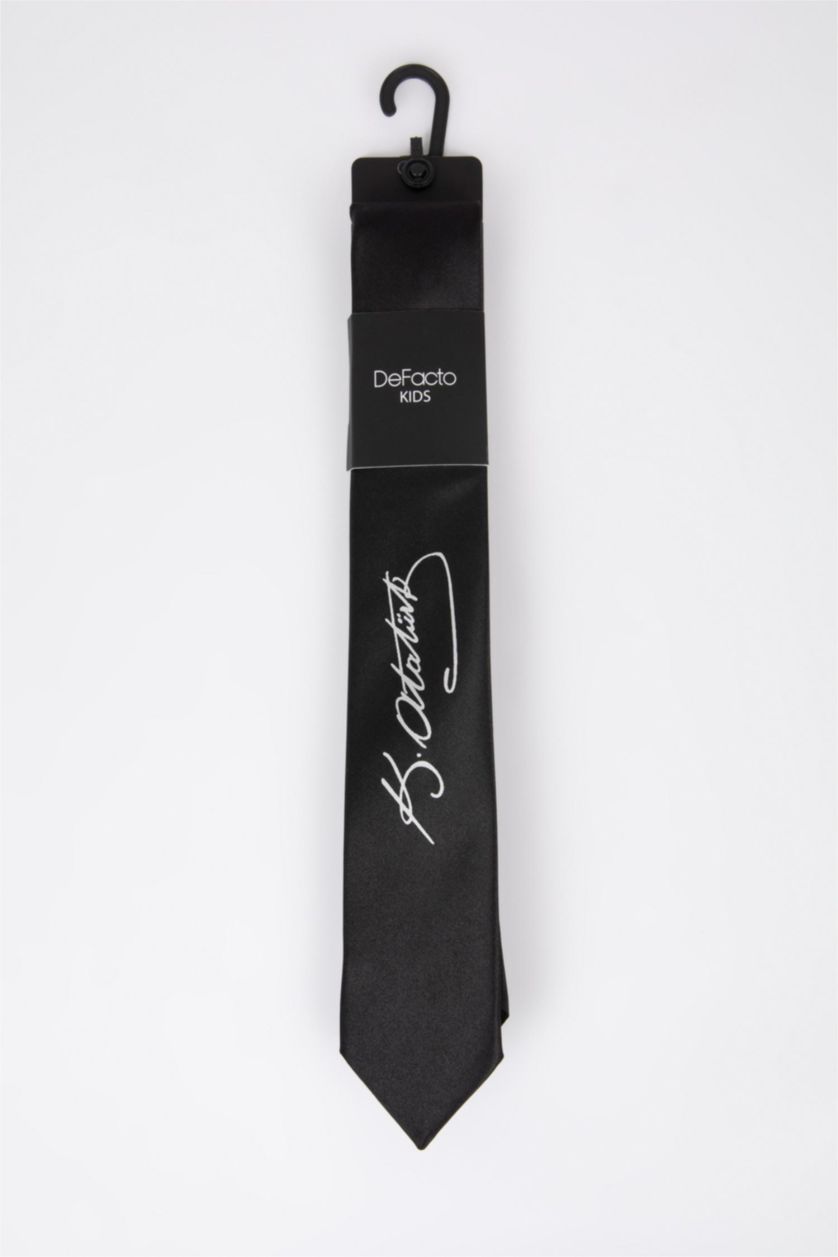 Erkek Çocuk - Genç Erkek Siyah Erkek Çocuk Atatürk Baskılı Kravat