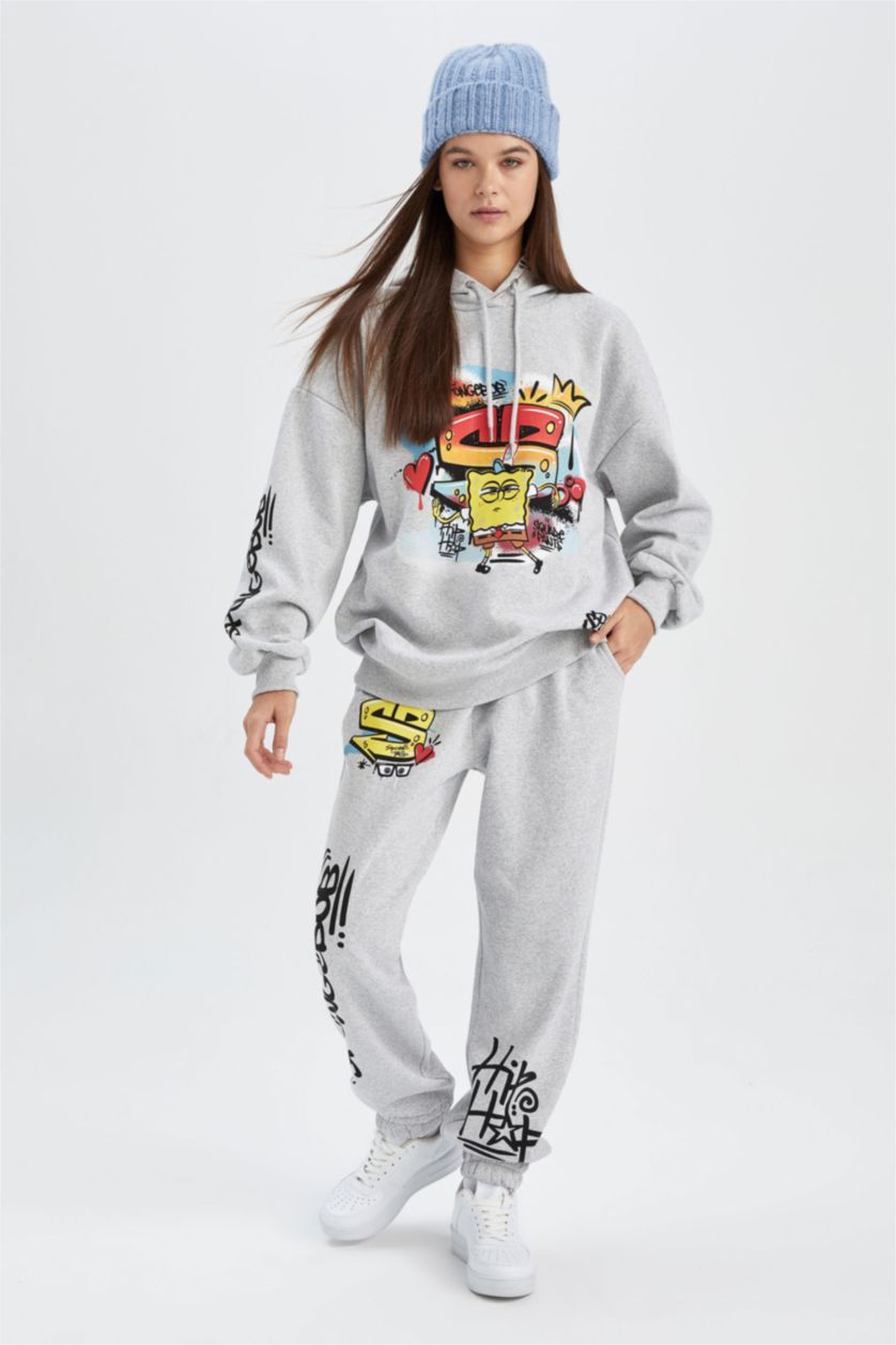 Kadın Gri Melanj Oversıze Kalın Kumaş Sweatshirt