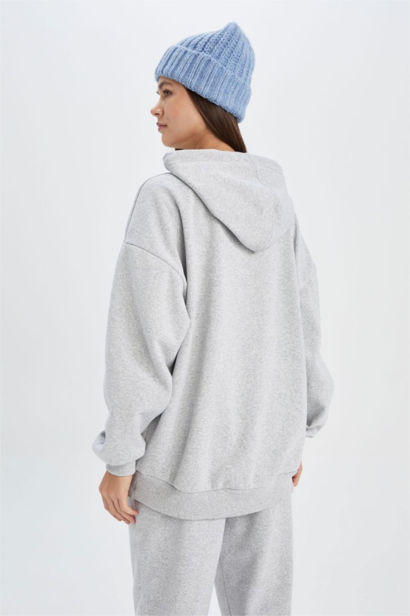 Kadın Gri Melanj Oversıze Kalın Kumaş Sweatshirt