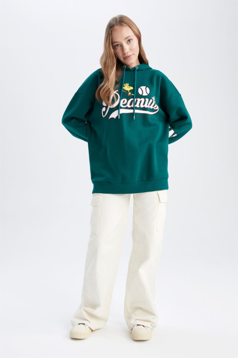 FEMME Vert Foncé Sweat- Shirt Coupe Oversize À capuche Grand Manche Longue Snoopy
