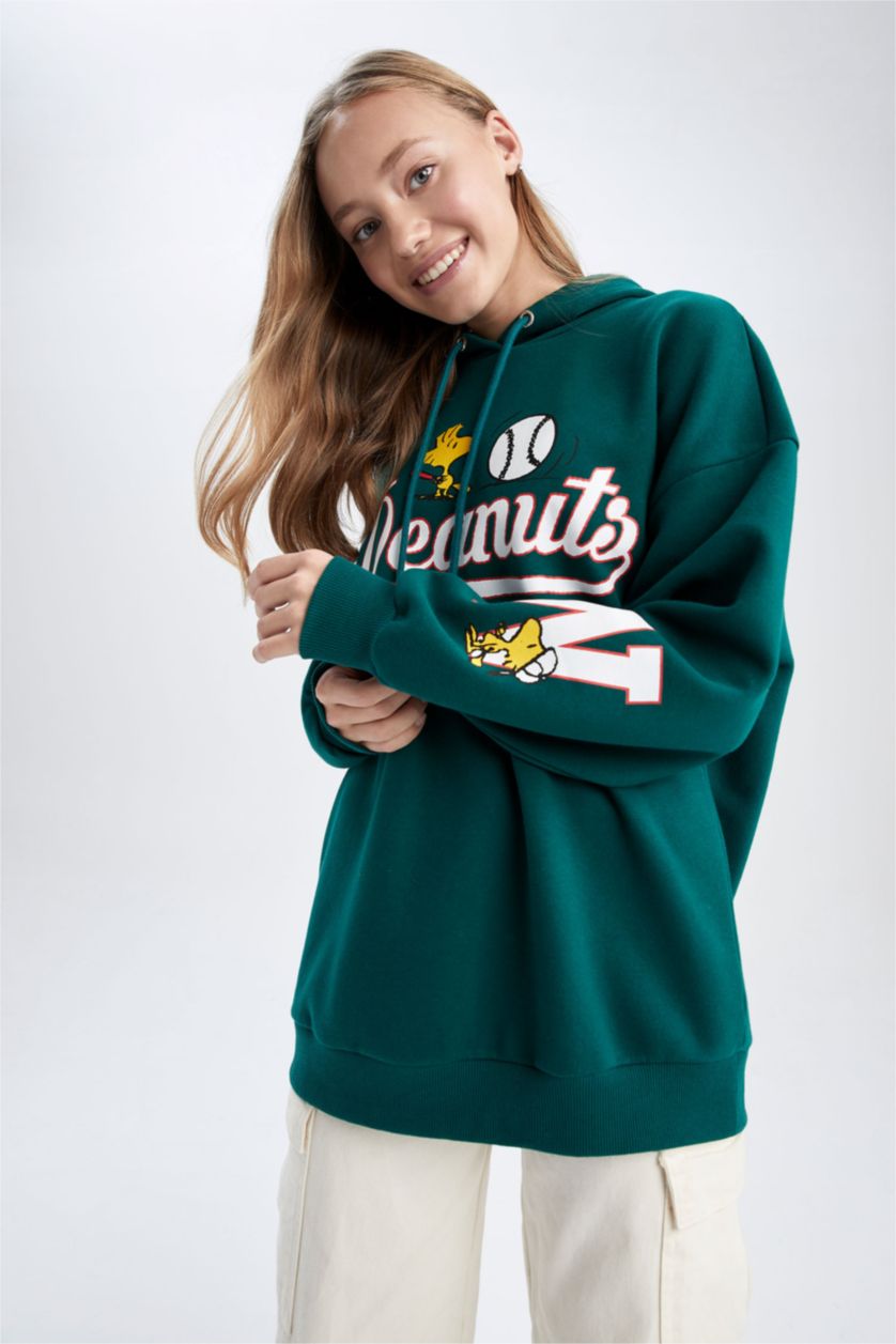 FEMME Vert Foncé Sweat- Shirt Coupe Oversize À capuche Grand Manche Longue Snoopy