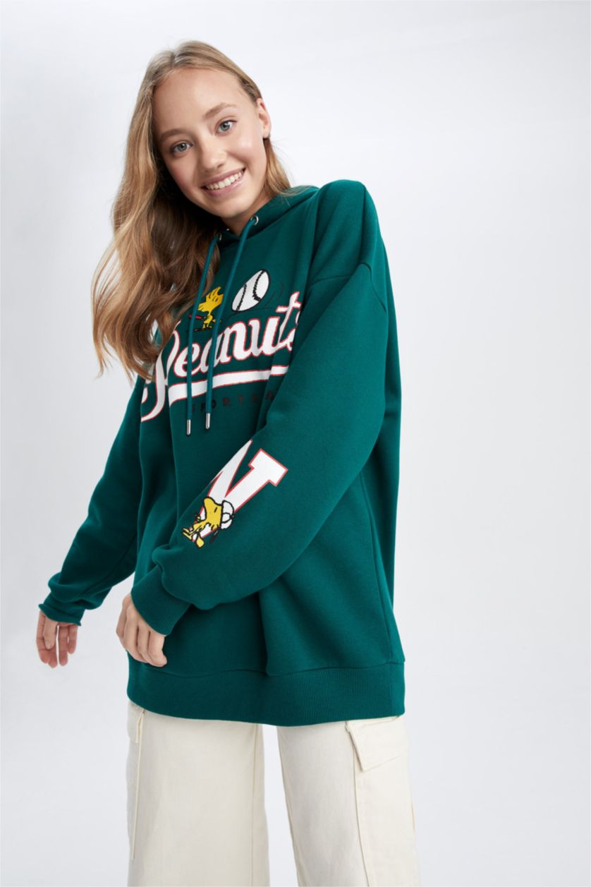 FEMME Vert Foncé Sweat- Shirt Coupe Oversize À capuche Grand Manche Longue Snoopy
