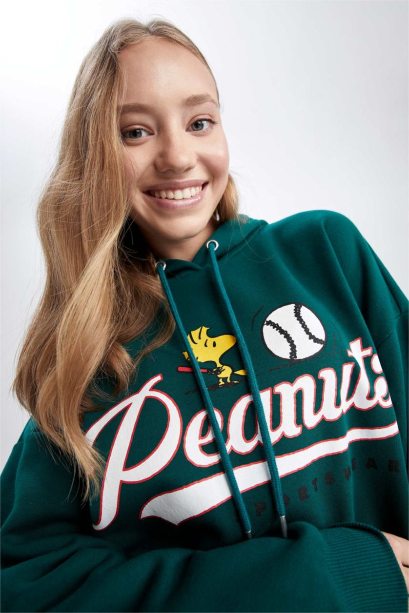 FEMME Vert Foncé Sweat- Shirt Coupe Oversize À capuche Grand Manche Longue Snoopy