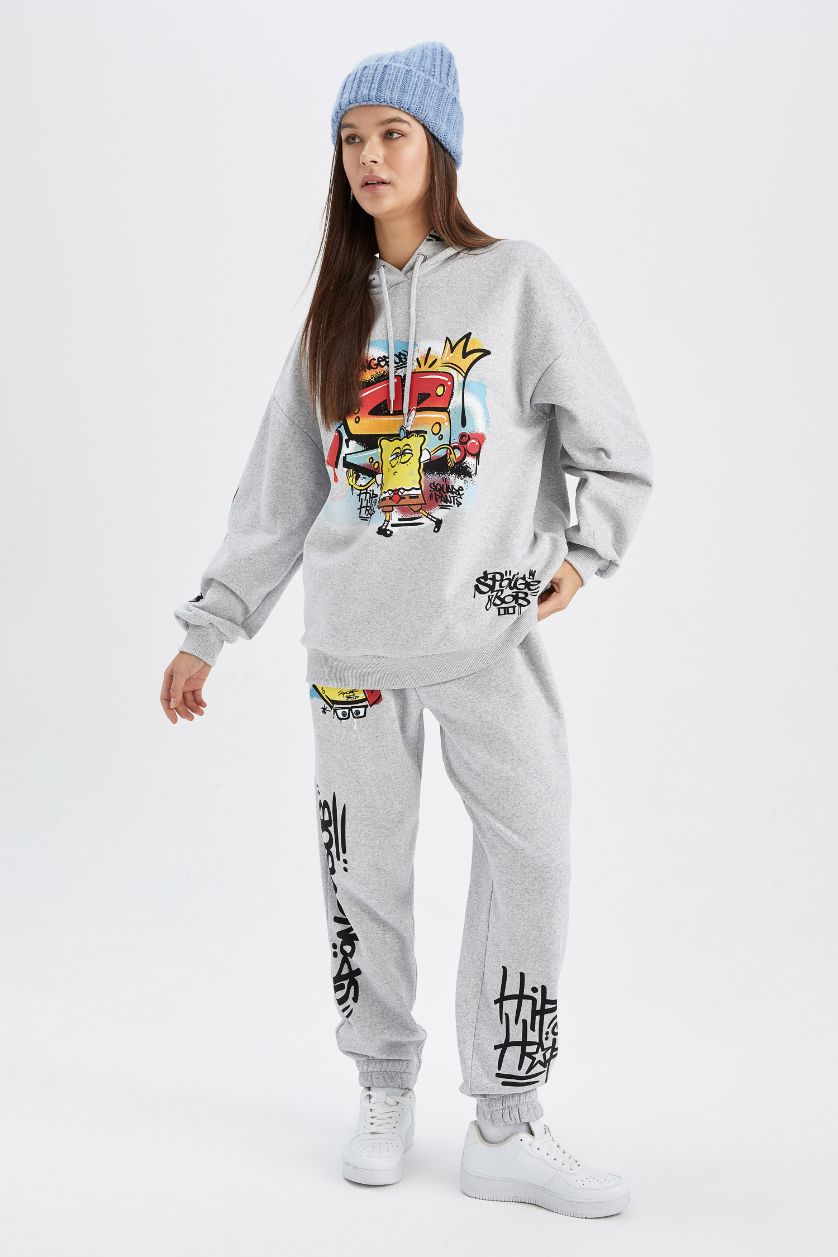 Kadın Gri Melanj Coool SpongeBob Loose Fit Eşofman Altı