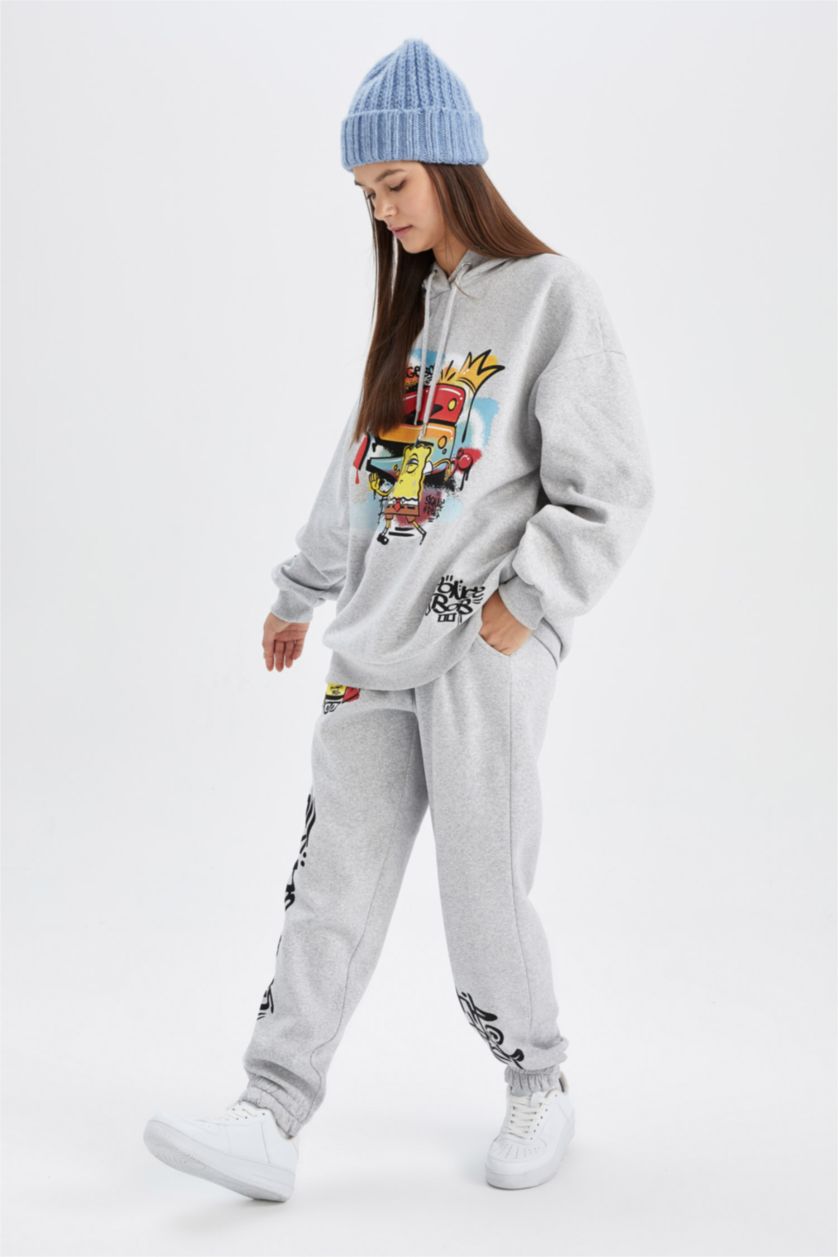 Kadın Gri Melanj Coool SpongeBob Loose Fit Eşofman Altı