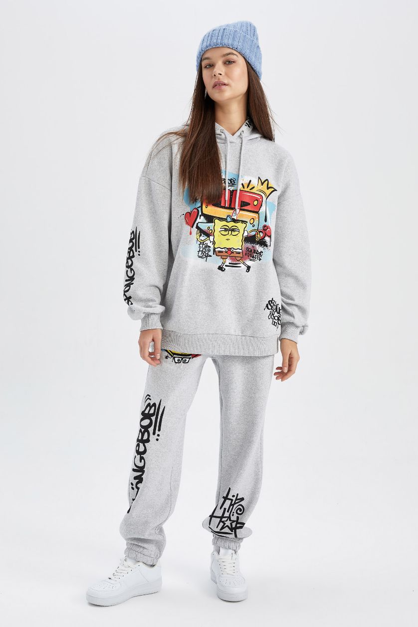 Kadın Gri Melanj Coool SpongeBob Loose Fit Eşofman Altı