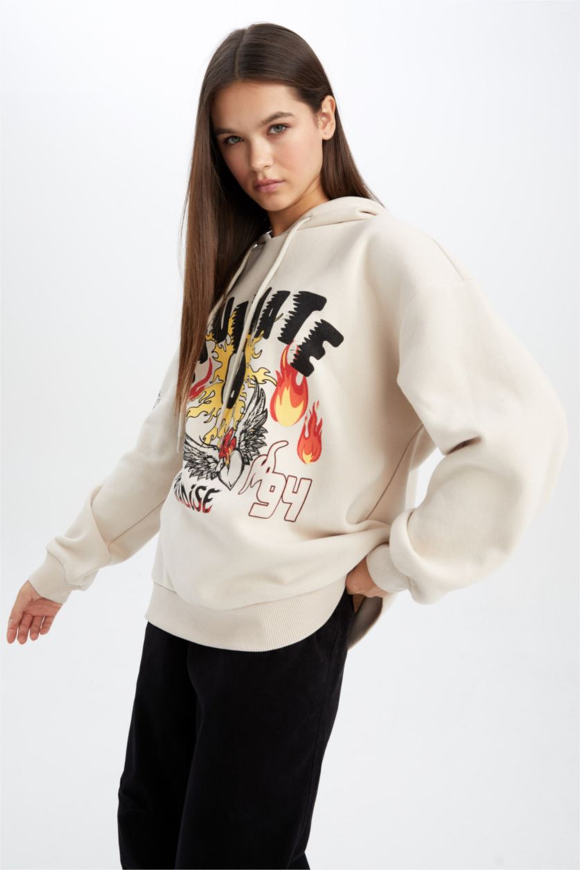 WOMAN Beige Oversize Fit Thick Sweatshirt Fabric Sweatshirt