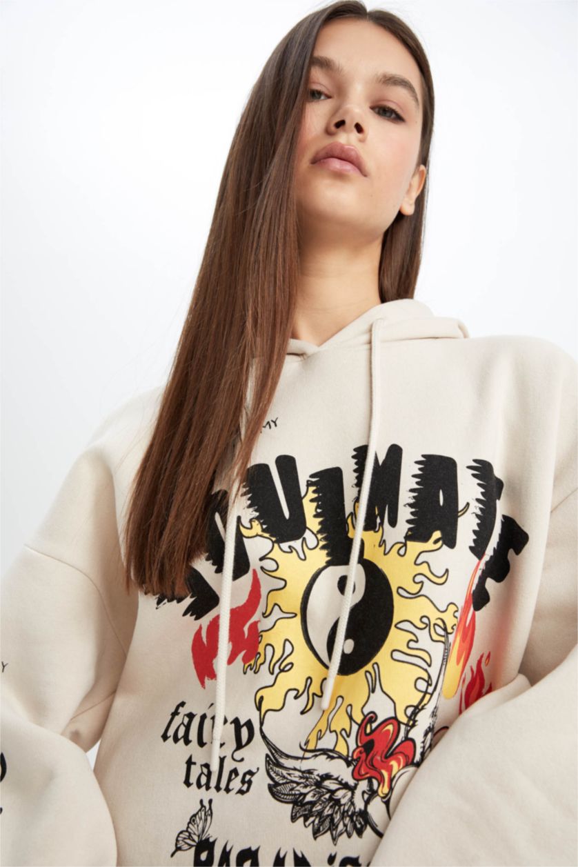 WOMAN Beige Oversize Fit Thick Sweatshirt Fabric Sweatshirt