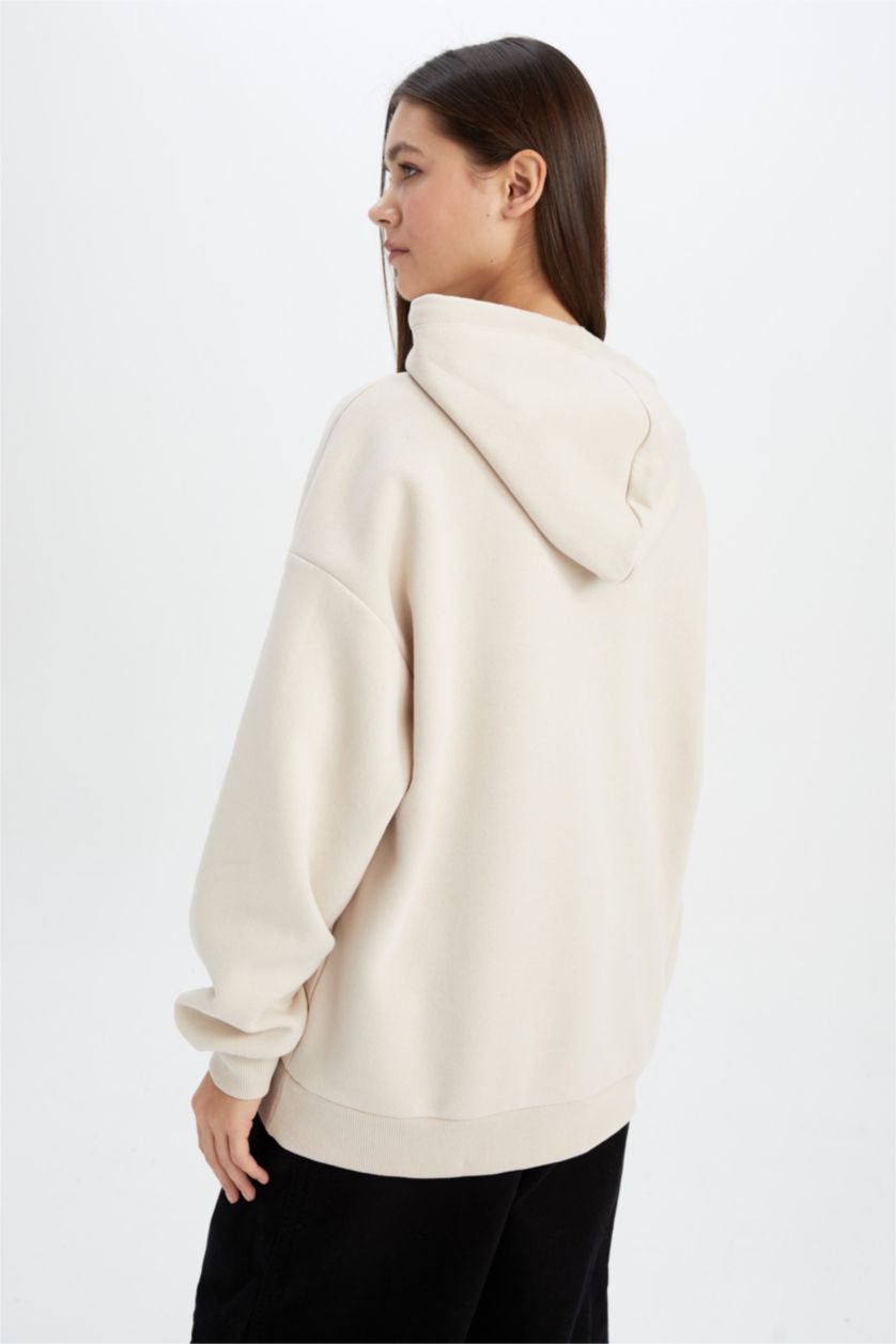 WOMAN Beige Oversize Fit Thick Sweatshirt Fabric Sweatshirt