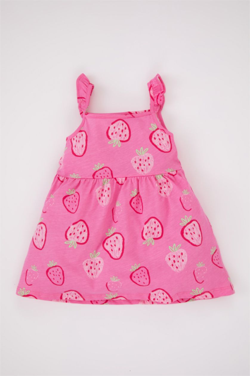 طفلة صغيرة زهري فستان بناتي بقصة عادية بحمالات بكتف واحد