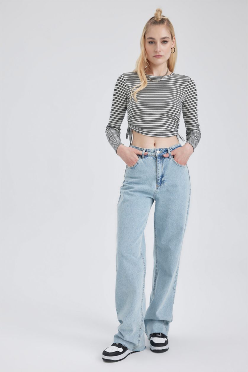 Женщины Белый Кофта в полоску с круглым вырезом