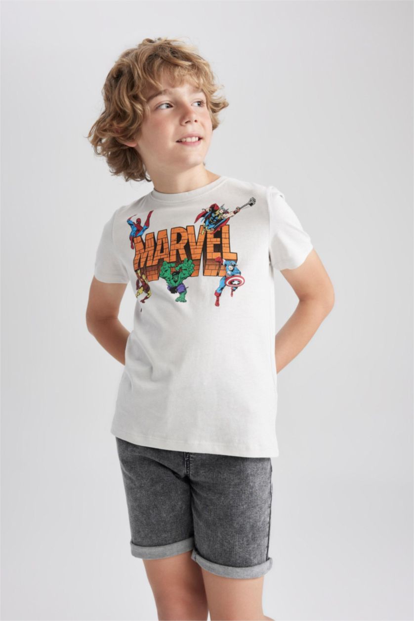 أولاد رمادي فاتح تي شيرت اولادي بقصة عادية من مارفل