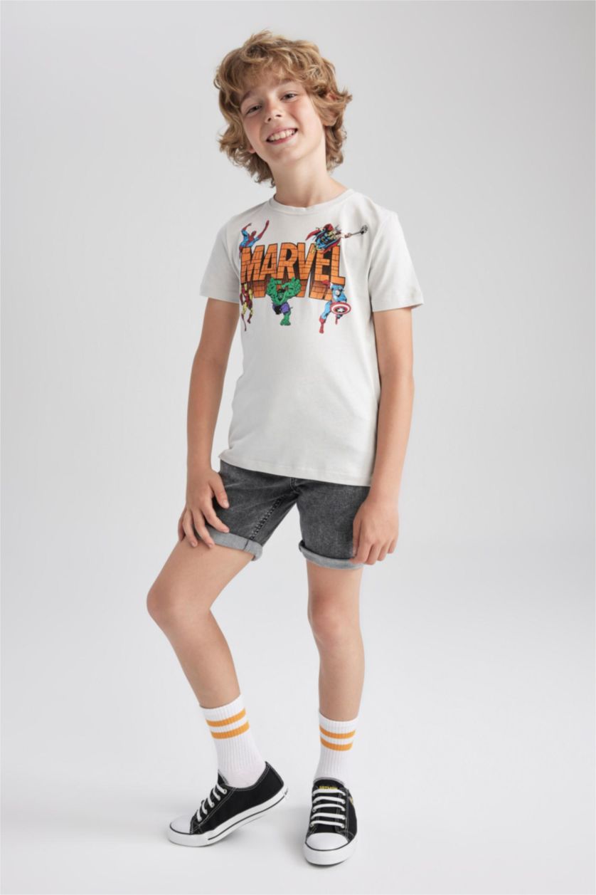 أولاد رمادي فاتح تي شيرت اولادي بقصة عادية من مارفل