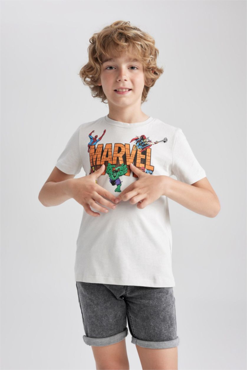 أولاد رمادي فاتح تي شيرت اولادي بقصة عادية من مارفل