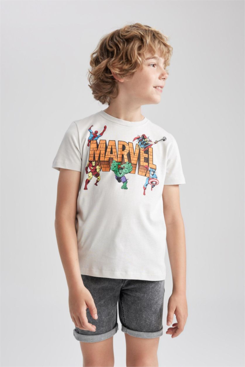 أولاد رمادي فاتح تي شيرت اولادي بقصة عادية من مارفل