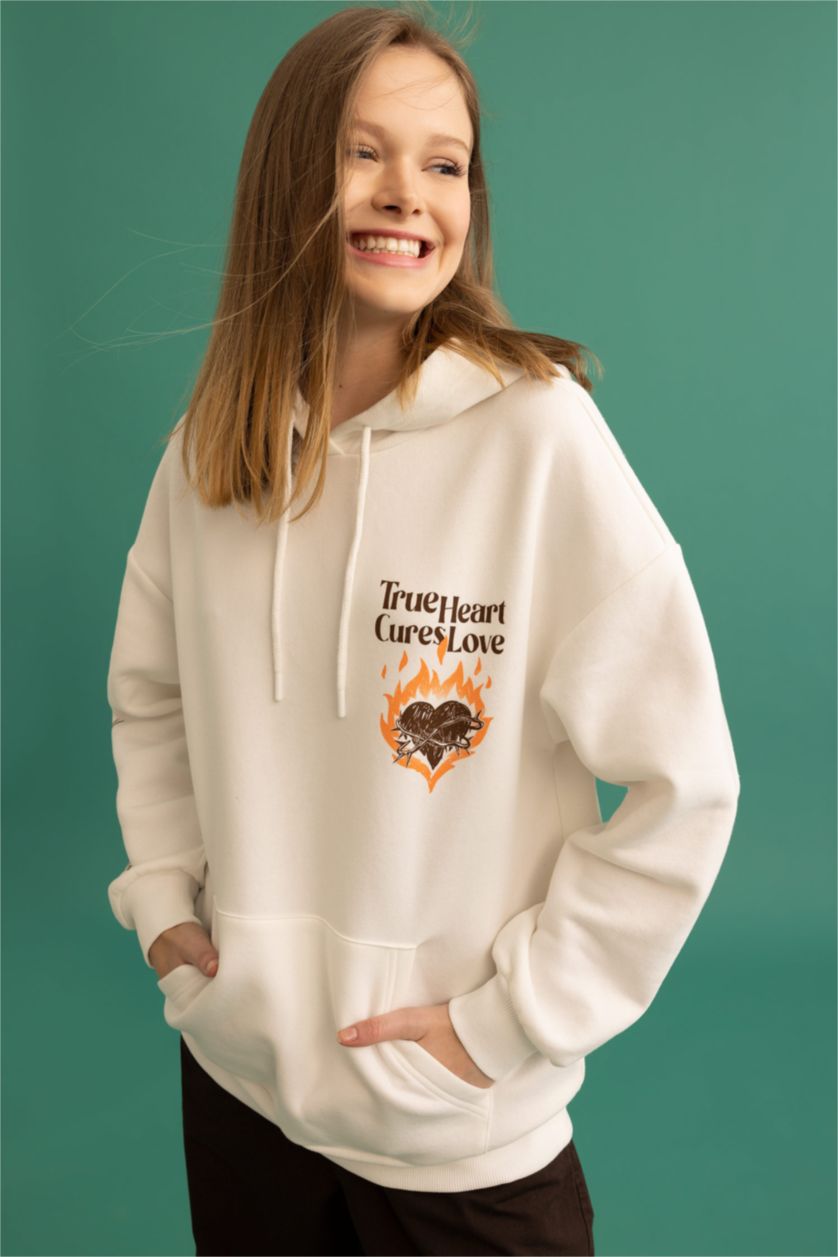 WOMAN Ecru Oversize Fit Thick Sweatshirt Fabric Sweatshirt