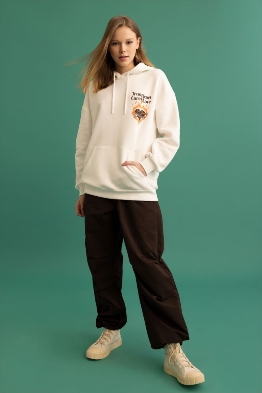 WOMAN Ecru Oversize Fit Thick Sweatshirt Fabric Sweatshirt