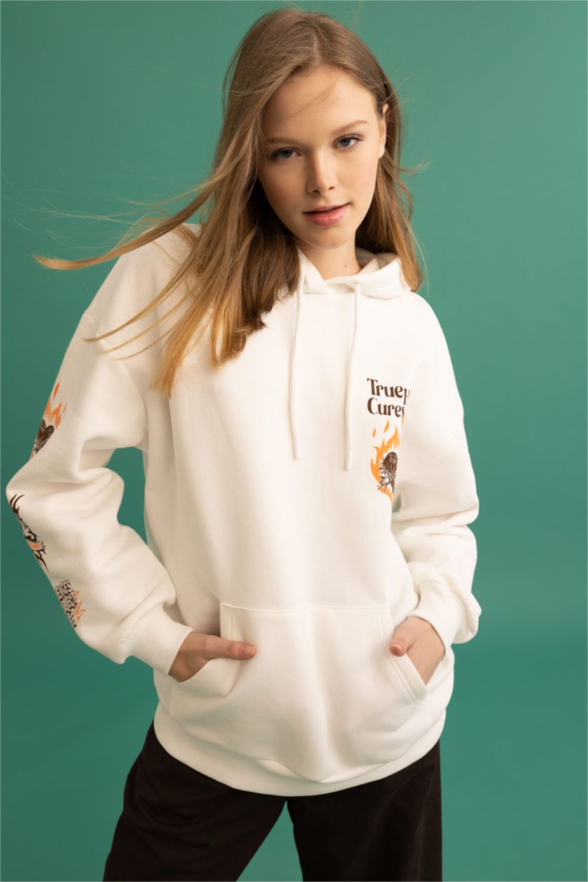WOMAN Ecru Oversize Fit Thick Sweatshirt Fabric Sweatshirt