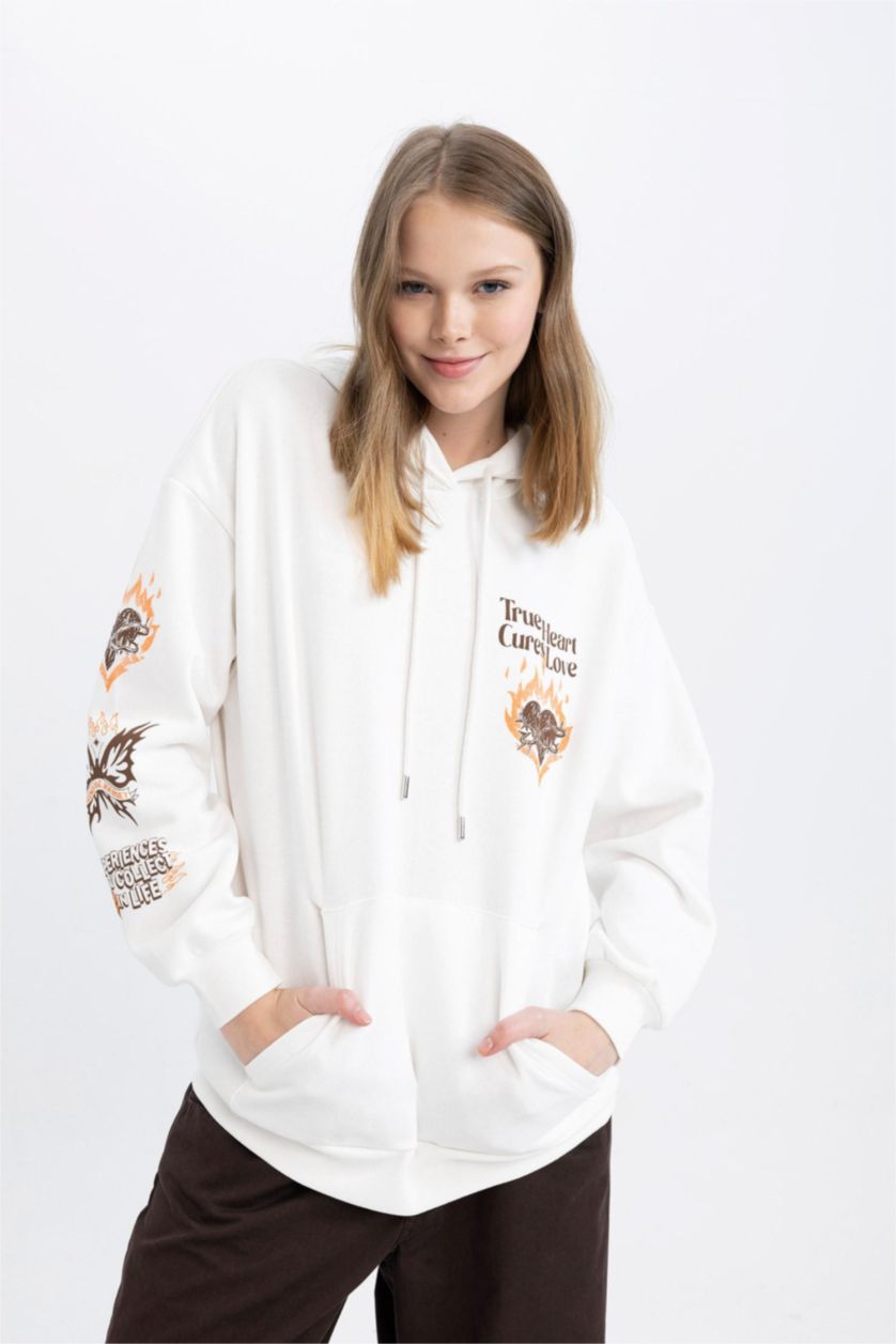 WOMAN Ecru Oversize Fit Thick Sweatshirt Fabric Sweatshirt