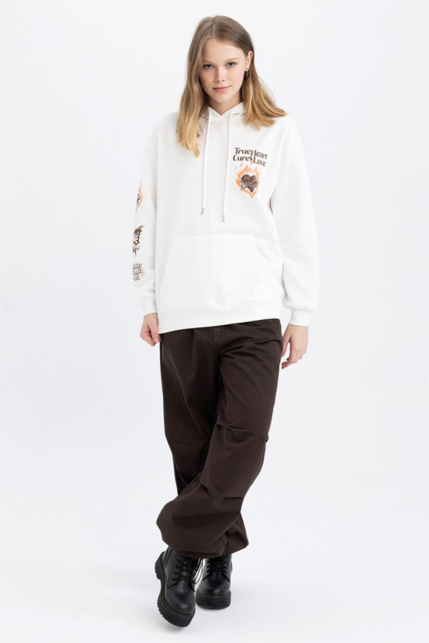 WOMAN Ecru Oversize Fit Thick Sweatshirt Fabric Sweatshirt