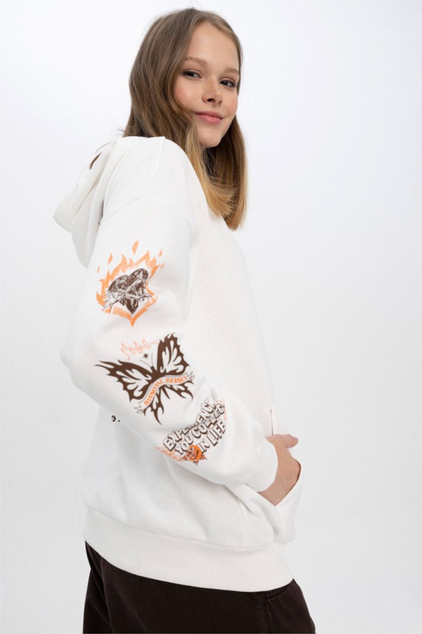 WOMAN Ecru Oversize Fit Thick Sweatshirt Fabric Sweatshirt