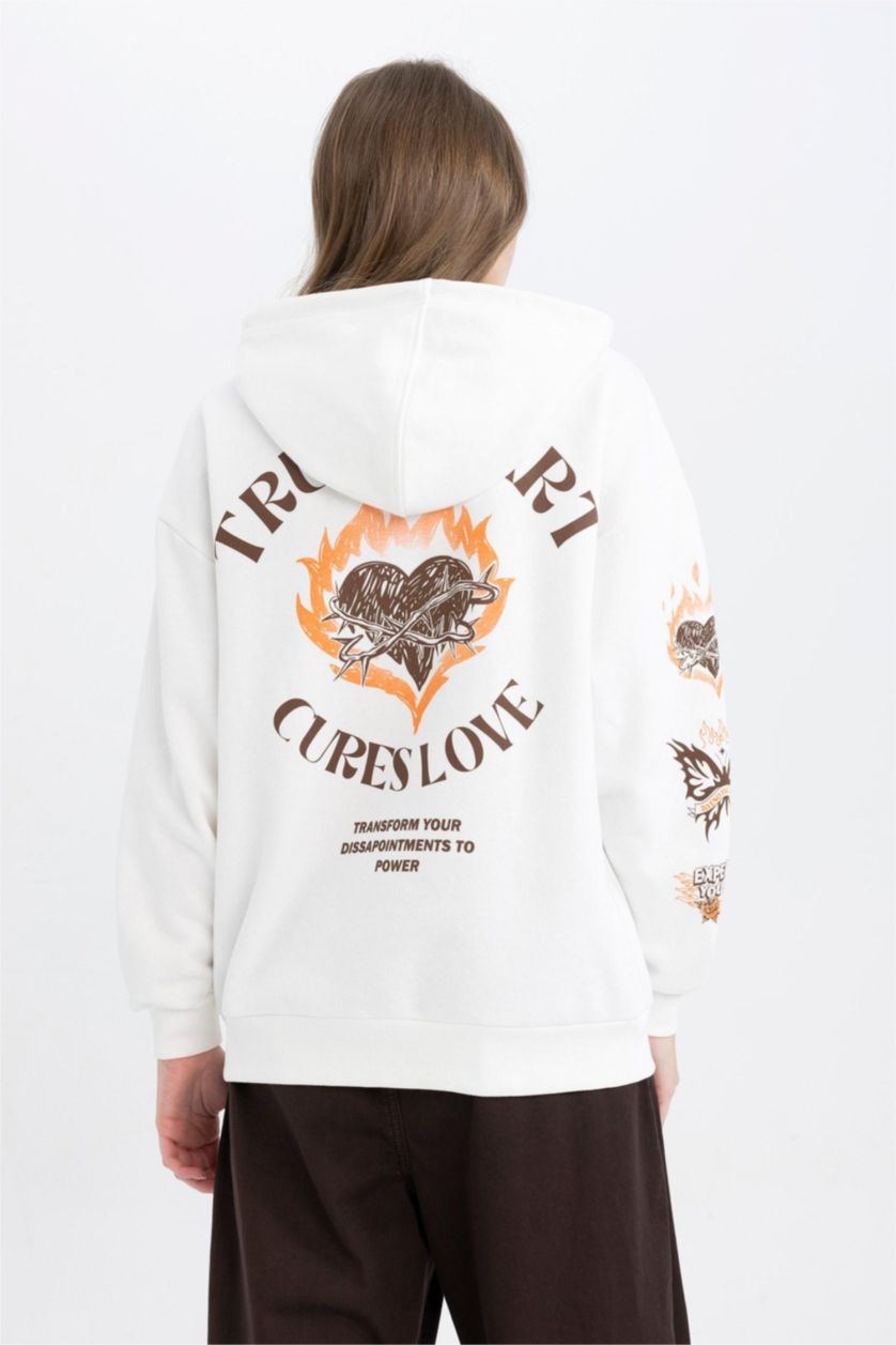 WOMAN Ecru Oversize Fit Thick Sweatshirt Fabric Sweatshirt