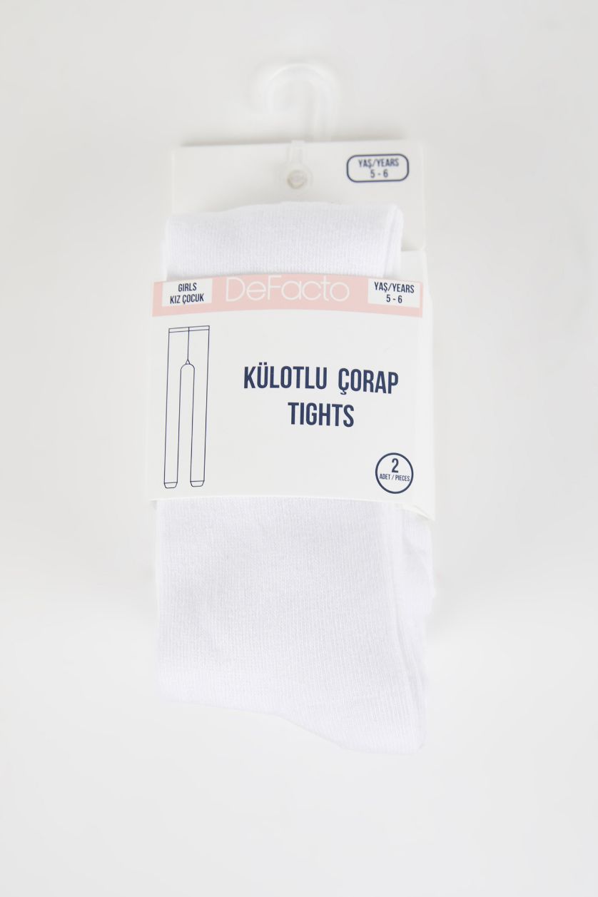 بناتي أبيض (000) شرابات كيلون قطن - قطعتين