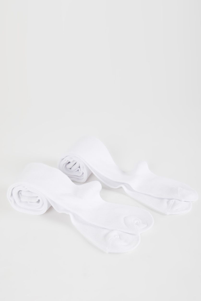 بناتي أبيض (000) شرابات كيلون قطن - قطعتين