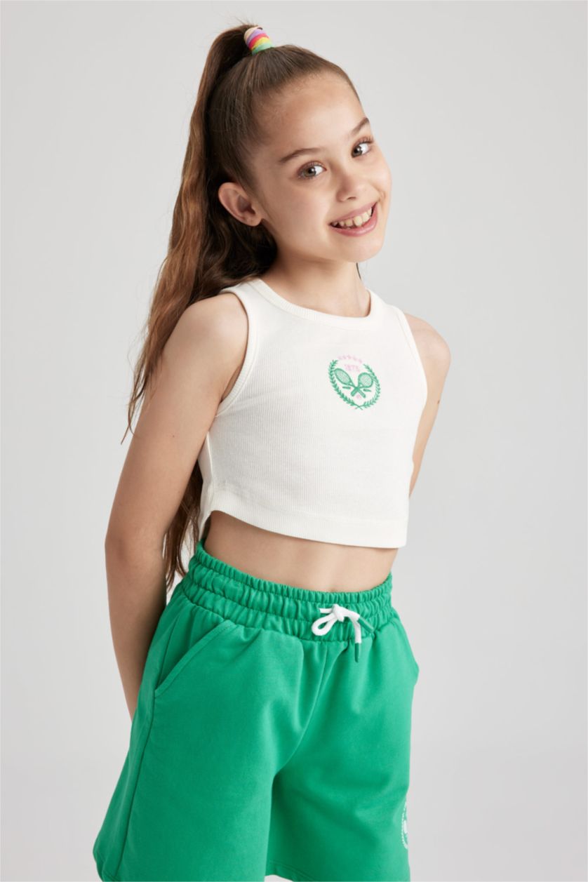 Kız Çocuk - Genç Kız Kırık Beyaz Bisiklet Yaka Atlet Kız Çocuk