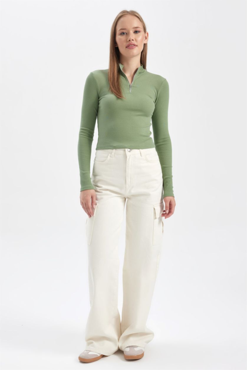 Kadın Açık Yeşil Fıtted Uzun Kollu Tişört