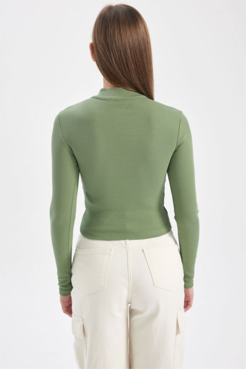 Kadın Açık Yeşil Fıtted Uzun Kollu Tişört