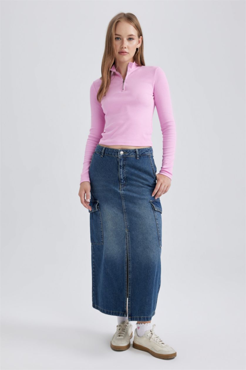 Kadın Pembe Fıtted Uzun Kollu Tişört